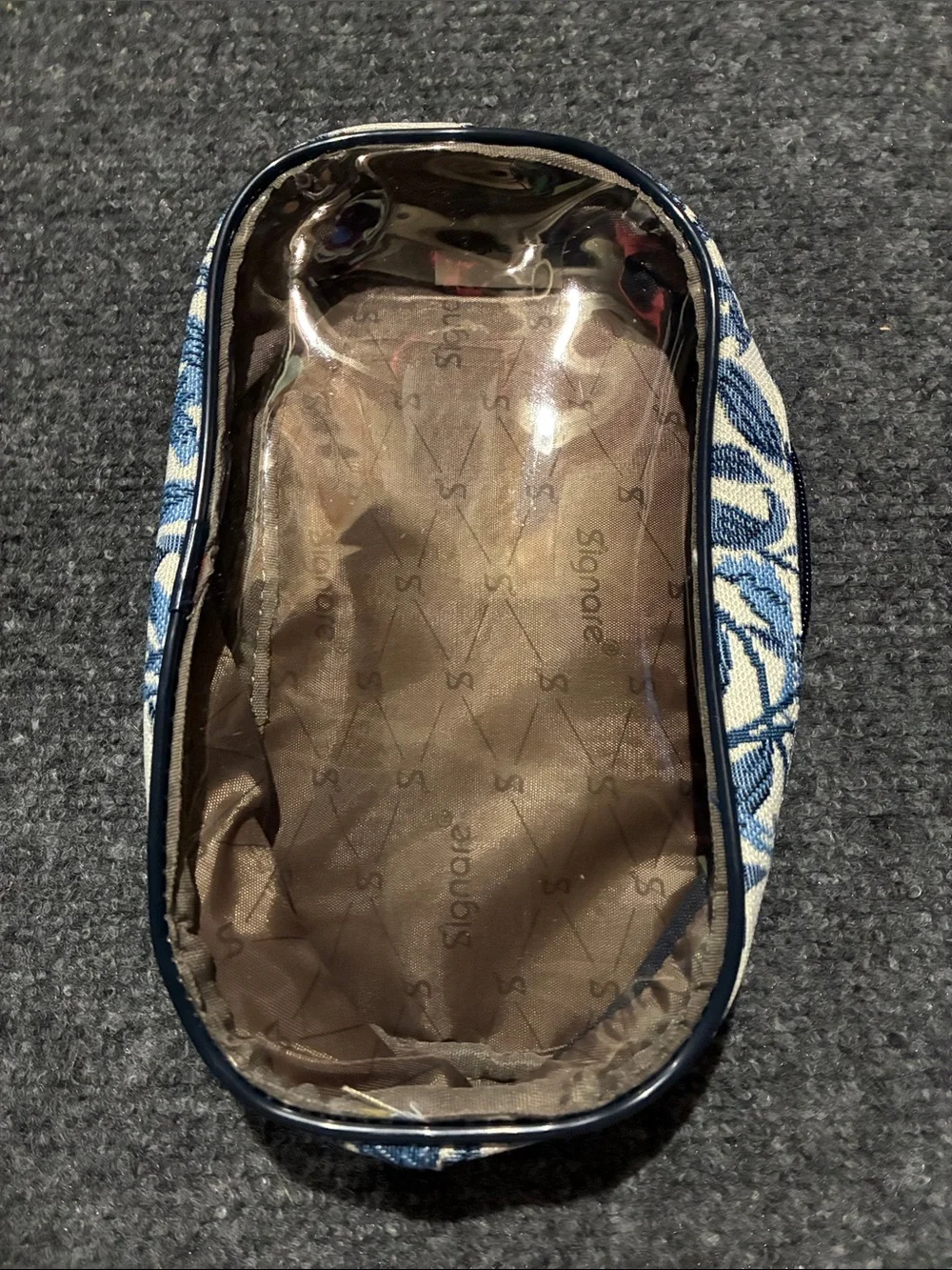 👜 NWOT Blue Leaf-Print Women's Cosmetic Train Case with Matching Pouch
